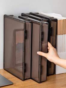 1pc/A4 Document Organizer Box, Office & Home Use Certificate Important File Storage Box, Stationery & Small Items Organizer, Card & Document File Box, Data Collection Storage Box, Pencil Case, School Supplies - Transparent Black - View 6