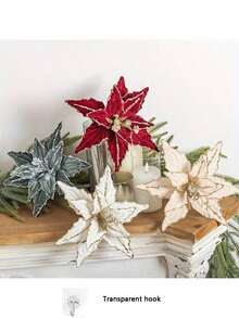 4/1 قطعة زهرة عيد الميلاد بطول 10.24 بوصة، أزهار اصطناعية من المخمل اللامع، نباتات مزيفة لتزيين شجرة عيد الميلاد والزينة الزفاف، ديكور المنزل في فصل الخريف، مثالية لتزيين الشجرة والمناسبات العطلات، ديكورات احتفالية أنيقة، تصميم معقد لديكور غرفة الشتاء