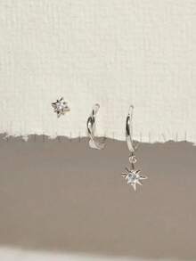 3pcs Minimalist Twisted Earrings & Star Hoop Earrings Set, Creative & Versatile Jewelry