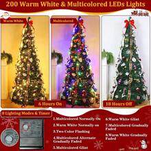 6 FT Prelit Christmas Tree With 200 Warm & Multicolor Lights Modes & Timer Fully Decorated 103 Ornaments, Collapsible Pull Christmas Tree With Lights For Indoor Home Party DecorHalloween Christmas New Year