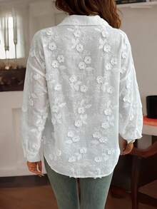 女士时尚刺绣宽松衬衫 - 白色 - 查看 2