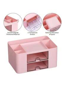 1pc Mini Desktop Organizer With 2 Drawer, Multi-Functional Pencil Pen Holder For Desk, Simple And Creative Stationery & Office Supplies Storage Box For School, Office, Dorm, Multi-Compartment Organizer, Makeup Organiser, Back To School Supplies, Holiday Gift, Christmas Present - Hồng - Xem 8