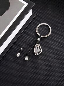 1 Piece Of Minimalist, Casual & Artistic Asymmetrical Heart-Oval Acrylic Drill Wax Thread Water Drop Pendant Keychain - An Exquisite, Elegant Daily Surprise Accessory & Small Gift - White K - View 3