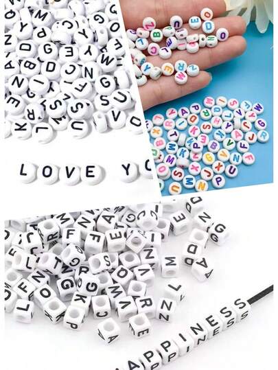 100 pièces 6x6mm/4x7mm Perles plates rondes carrées lettres A-Z 26 perles alphabet pour bijoux faits main, artisanat DIY