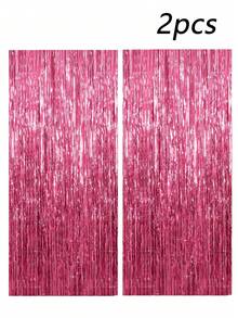 2 件/包铝箔窗帘背景银色金属丝箔流苏窗帘照片展位道具适用于生日婚礼订婚派对单身派对圣诞节节日庆祝派对装饰