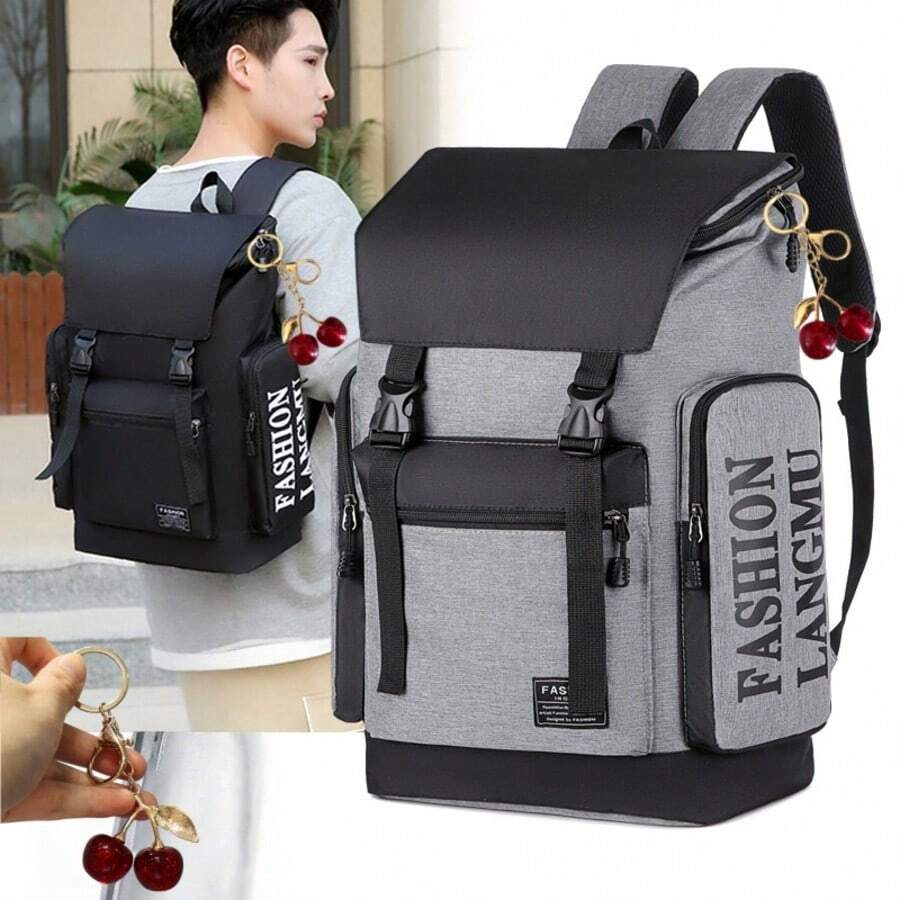 大容量多功能背包，樱桃吊坠设计，实用背包，适合学生上学、通勤上班和户外旅行，也是圣诞礼物之选，校园背包书包