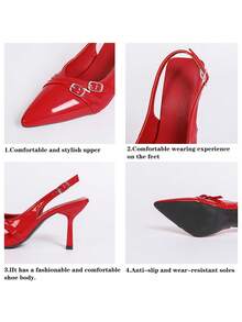 Sandalias de tacón de gatito de punta afilada para mujer - Rojo - Ver 8