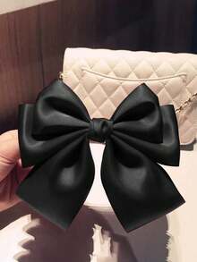 1pc Christmas Hair Accessory, Suitable For Women And Girls, Cute Satin Bow Hair Clip, Long Tail Retro Hair Decoration, Metal Butterfly Hair Clip, Essential For Back To School, Hair Clip, Hair Pin - Black - View 2