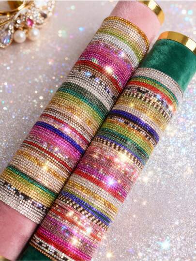 10/15/20 Stück süße und modische Armband mit bunten Strass-Steinen für Mädchen, mit vielen leuchtenden Farben, geeignet für tägliche Auftritte, Bühnenauftritte, Freundschaftsgeschenke, Accessoires