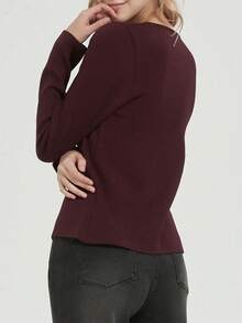 Áo len dài tay cổ chữ V tay dài Se-Helo dành cho nữ, kiểu dáng tối giản, thanh lịch, thích hợp cho công sở/học sinh, trang trí cúc kim loại, kiểu dáng ôm sát, đa năng, thích hợp cho mùa thu/đông. - Màu đỏ tím - Xem 8