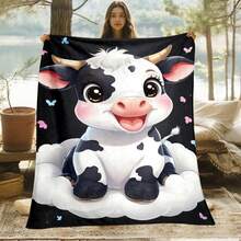 1pc Cute Cartoon Cow, Highland Cow Printed Fleece Blanket, Warm & Versatile For  , Adds A Modern Touch To Your Home, Creating A Comfortable Bedroom Style.    Suitable For All Seasons, Washable, Machine Washable, Lightweight, Breathable, Comfortable, Warm, Unique,Polyester 280gsm, Suitable For Him And Her, Suitable For Napping, Camping, Traveling, Family, Daily Life Office Decoration, Birthday Anniversaries, Valentine's Day, Thanksgiving, Christmas, Halloween, Mother's Day, Father's Day, Weddings, New Year Gifts For Her, Him, Family, Boyfriend, Girlfriend Father, Family Member, Mother, Lover, Daughter, Son, Grandfather, Grandmother, Friend,  Classmate And Pet.  Sofa,Bed,Car,Bedroom,Living Room,Office, Outdoor Camping, Beach,Wall Decoration - 多色24 - 查看 5