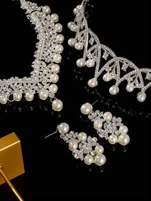 1set Elegant Rhinestone Tiaras Crown For Women Queen Crown Jewelry Set Necklace Earring Princess Wedding Birthday Prom Pageant Party Ceremony Photo Props