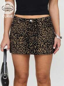 Chân váy denim mini dáng ôm eo cạp chun bằng cotton họa tiết da báo gợi cảm kiểu Y2K, thời trang mùa hè đa năng. - Beo - Xem 3