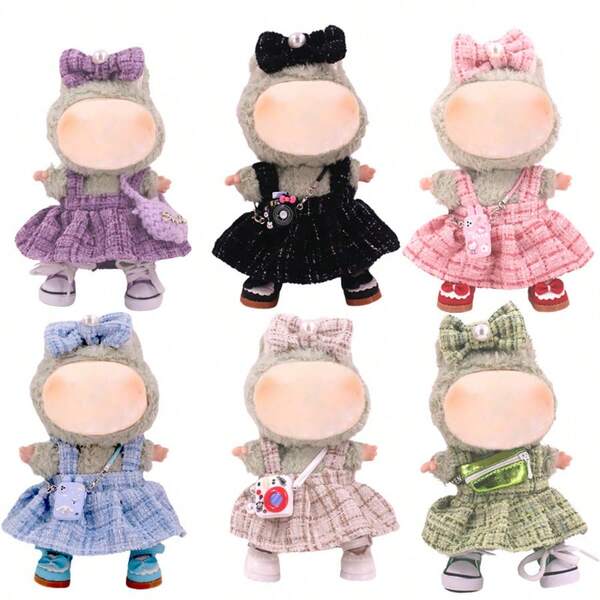 1 Set [nur Puppenkleidung] Zubehör für 1. und 2. Generation - Outfit beinhaltet schwarzes Trägerkleid mit Schleifen-Dekor für Puppenverkleidung, für Labubu (ohne Puppe), geeignet als Geschenk zum Geburtstag der Tochter, Jahrestag und Feiertage, Weihnachten, Halloween