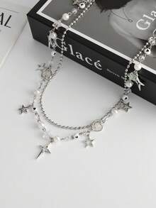 1pc Y2K Fashion Beaded Butterfly & Star Pendant Chain Belt, Simple & Elegant Acrylic Pearl Curved Needle Chain Street Style Accessory - Multicolor - View 8