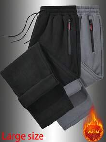 1pc Men's Boyfriend Style Outdoor Running Cycling Hiking Thermal Lined Thermal Pants, Plus Size, Autumn/Winter - Dark Grey - View 2