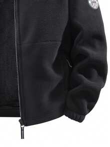 Men's Fleece-Lined Thickened Hooded Jacket For Autumn And Winter - Stylish, Casual, Letter-Printed, Warm Outerwear - Black - View 5