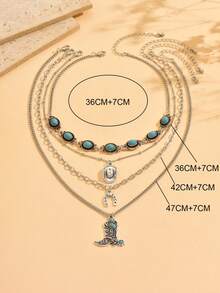 Bộ 4 chiếc/Bộ Vòng cổ ngọc lam phong cách phương Tây, Vòng cổ mặt dây chuyền mũ cao bồi bằng hợp kim kim loại Punk thời trang dành cho nữ, Thích hợp cho trang phục thường ngày, tiệc tùng, lễ hội âm nhạc, dạo phố - Nhiều màu - Xem 4