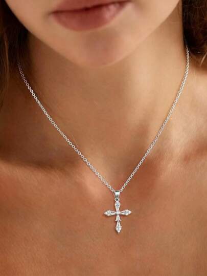 1 pieza Collar con colgante de cruz simple, elegante cadena para la clavícula, regalo versátil para mujeres