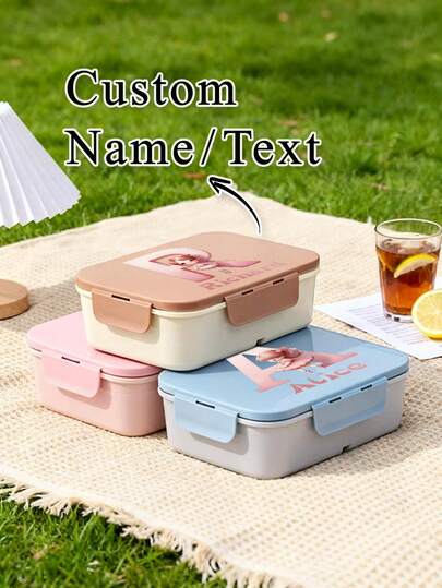 Lancheira Bento com 3 compartimentos e nome personalizado | Recipiente à prova de vazamentos para refeições ao ar livre com utensílios embutidos | Tampa flip-top com fivela tripla | Ideal para acampamentos, piqueniques e aventuras em movimento