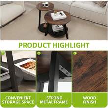 Round Coffee Tables Set Of 2, Nesting Tables With Storage Space And Unified Style Design, Small Coffee Tables, Side Table, Rustic Brown -By GeoTower - Dark Rustic Oak - View 5