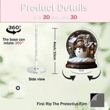 2D Flat, 1pc Rotating Acrylic Snow Globe, Winter Village Scene With Snowman And Cozy Cabin, Desktop Decor, Indoor/Outdoor, Holiday Home Office Living Room Christmas Decoration, Vibrant Color Design Decor, Winter Wonderland Ornament, Christmas Gift, Christmas Decoration, Desktop Decor, Christmas, Halloween Gift