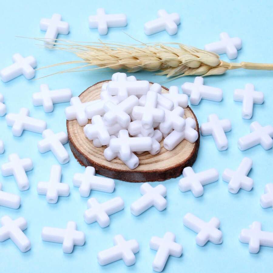 50Pcs Fashion Spring Cream Color Cross Shape Beads DIY Jewelry Accessories For Necklace Bracelet Making - 白色 - 查看 1