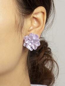 1 对优雅简约的茉莉花耳钉，可爱的紫色花卉耳环适合女性日常和节日佩戴 - 紫色 - 查看 4