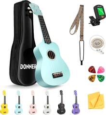 Soprano Ukulele Beginner With Online Lesson Bag Strap String Tuner Pick Cloth,  21 Inch Matte Bundle Kit  Series-Green - Blue - View 8