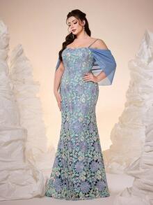 Anpoket, Hàng mới về, Khăn choàng, Cổ áo hình trái tim, Tay áo bồng bềnh, Ren thêu, Khăn quấn hông, Cao cấp, Váy dạ hội, Dành cho, Dạ tiệc cưới, Váy dự tiệc, Váy khách dự đám cưới, Váy dạ hội, Váy xanh dương cho nữ - Màu xanh lam - Xem 3