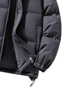 男士夹克，简约纯色连帽夹克，时尚舒适休闲运动外套，大口袋设计运动夹克 - 深灰色 - 查看 5