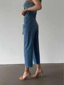 Casual Commute Washed High Waist Tapered Jeans