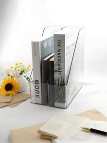 1pc Multi-Functional Desktop Book Stand - Holds Upright, Transparent Storage Box With Multi-Grid Design, Portable Document Organizer For Office, Study, And Home Use - Space-Saving, Durable, And Easy To Assemble