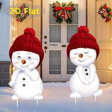 2D Flat, 2pcs Snowman Lawn Decorations With Stakes - Heavy-Duty Plastic Winter Yard Signs, Red & White Snowmen With Smiling Faces & -Like Hat Design, Easy Ground Installation For Christmas, New Year, Garden, Patio - No Electricity Needed, 2D Flat