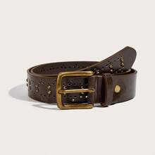 1 件女士复古休闲棕色古铜铆钉扣时尚腰带，适合牛仔裤、万圣节、秋季、夏季 - 棕色 - 查看 7