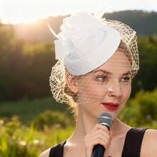 Christmas Fashionable Feather Veil Headpiece, Vintage Mini Hat, Floral Hair Accessory, Bridal Headpiece