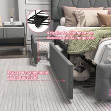 Bed With Storage Space, 160 X 200 Cm, Upholstered Bed With LED Lighting, Double Bed With Drawers And Slatted Frame, Linen, Grey (160 X 200 Cm / 140 X 200 Cm) - Xám - Xem 4