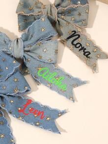 1pc Custom Name Y2k Hair Bow For Girls Stars Printed Personalized Bow Alligator Clip Elegant Blue Gradient Custom Text Hair Clip Cute Sweet Customized Hairpins Fashion Sparkly Barrettes Kids Hair Accessory