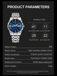 POEDAGAR 1枚不锈钢石英表，双日期显示，奢华防水夜光男士腕表，休闲男士腕表，适合日常佩戴，节日男士礼物 - 藍色 - 查看 8