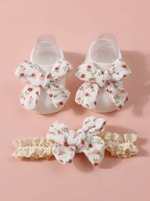 0-1岁婴儿发带袜子套装，女宝宝蝴蝶结发带1个+防滑地板袜1双 - 彩色 - 查看 12