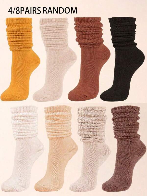 4/8 Pairs Women's Fall Autumn Winter Slouch Knit Socks, Slouchy Socks, Women's Scrunch Socks, Women's Scrunchie Socks, Crew Socks Delamerican (Beige, Apricot, Khaki, Brown) Soft, Comfortable, Warm & Breat
