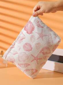 1 geantă de machiaj portabilă cu model de scoici și stele de mare, imprimare față-verso, geantă cosmetică cu fermoar de călătorie, organizator de articole de toaletă multifuncțional, decor de toamnă, decor de toamnă, decor de cameră