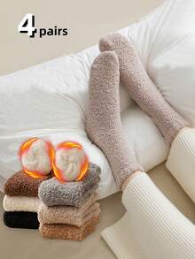 4pairs Coral Fleece Warm Thick Socks For Women, Cozy Home Wear, Maternity Socks, Fit Size 35-43, Autumn/Winter - Multicolor - View 2