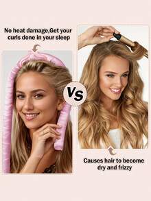 12件套睡眠美发造型工具套装，包含卷发棒、面部按摩器、1个加大双人枕套，适用于头发和皮肤，免加热卷发棒套装，夜间卷发棒，1个睡眠眼罩，1个缎面睡眠帽，女士面部按摩滚轮护肤工具，卷发器，免加热卷发