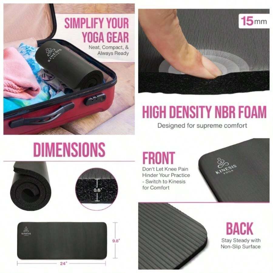 - Rodillera de, 0.6 pulgadas 15 mm de grosor, sin dolor, para entrenamiento en casa, fcil en las rodillas, muecas y - Negro - - Ver 1