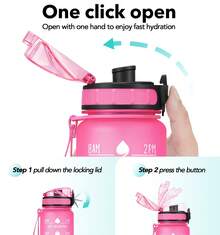 Motivational Water Bottle With Time Marker And Fruit Strainer, Leak-Proof, With Carrying Strap, Perfect For Fitness, Gym And Sports - Hồng Xanh - Xem 5