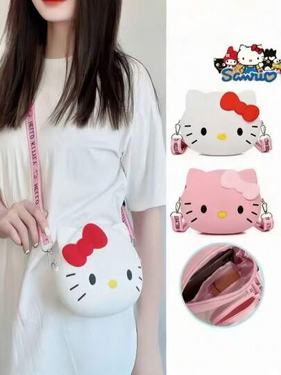 Sanrio 1 Hello Kitty Bolsa de ombro criativa multifuncional com desenho animado, mini porta-moedas fofo de grande capacidade, bolsa transversal, design de personagem de anime, material à prova d'água, resistente ao desgaste e durável, adequada para uso diário, como compras, viagens, festas, passeios ao ar livre ou escola, adequada para presentear na véspera de Natal, véspera de Natal, Dia dos Namorados, Halloween, etc. É adequada como presente de aniversário e feriado