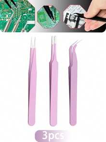 3pcs/Set Precision Tweezers & Sticker Tweezers Kit - Antistatic Stainless Steel, Ergonomic Antistatic Handles, Suitable For DIY, Jewelry Making, Electronics Repair,Stickers, Scrapbooking, Vinyl, Eyelashes, Electronics, Multicolor