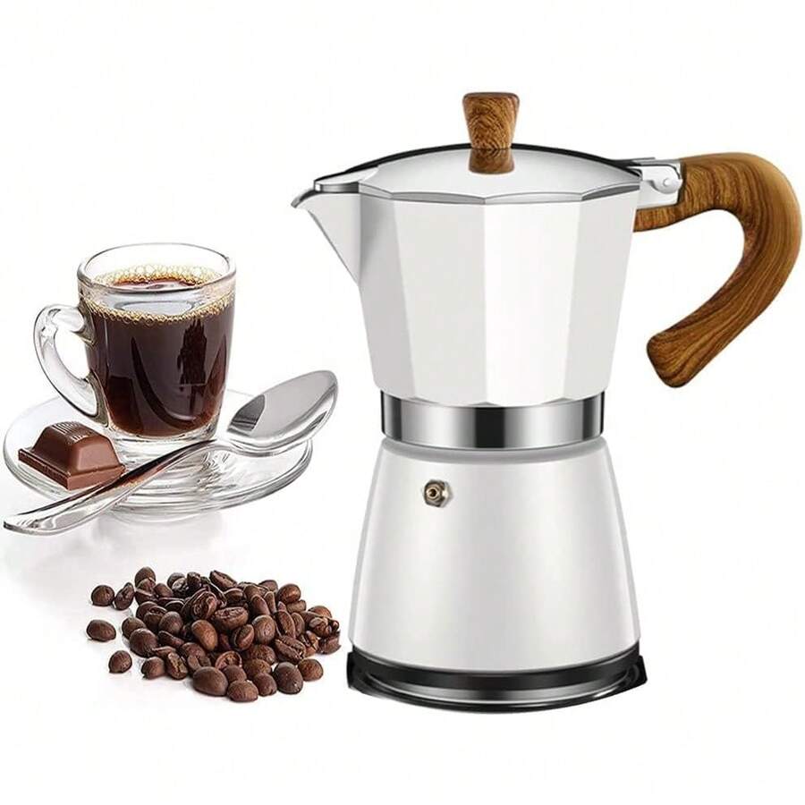 Cafetera Espresso de Aluminio Para Moka café, cafetera espresso Italiana Para espresso de café - Fácil de usar - Hace 3 taza, 6 tazas (150ML / 3 Cup, blanquecino) - blanquecino - Ver 1