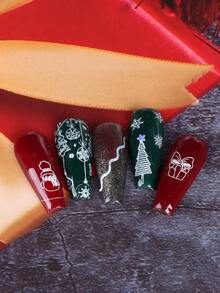 1 件节日圣诞美甲印花板水晶球雪花冬青树礼物企鹅星主题美甲板不锈钢新年美甲设计模板工具 - 銀色 - 查看 8